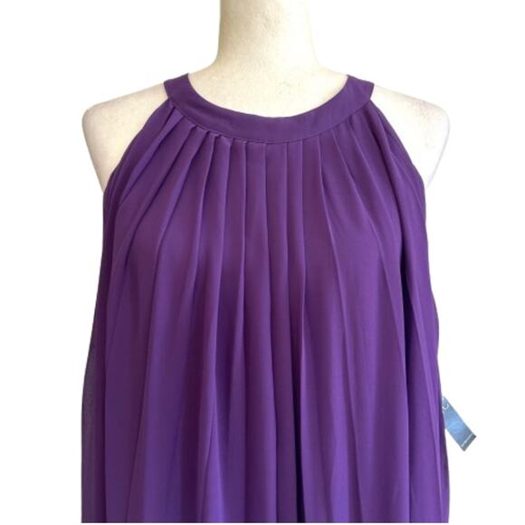 New York & Co Purple Halter Sleeveless Pleated Chiffon Overlay Dress Small NEW - Picture 4 of 12